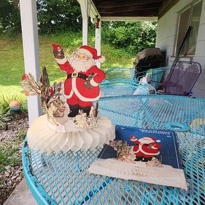 Vintage Ambassador Santa and His Friends Honeycomb Christmas Centerpiece 13”